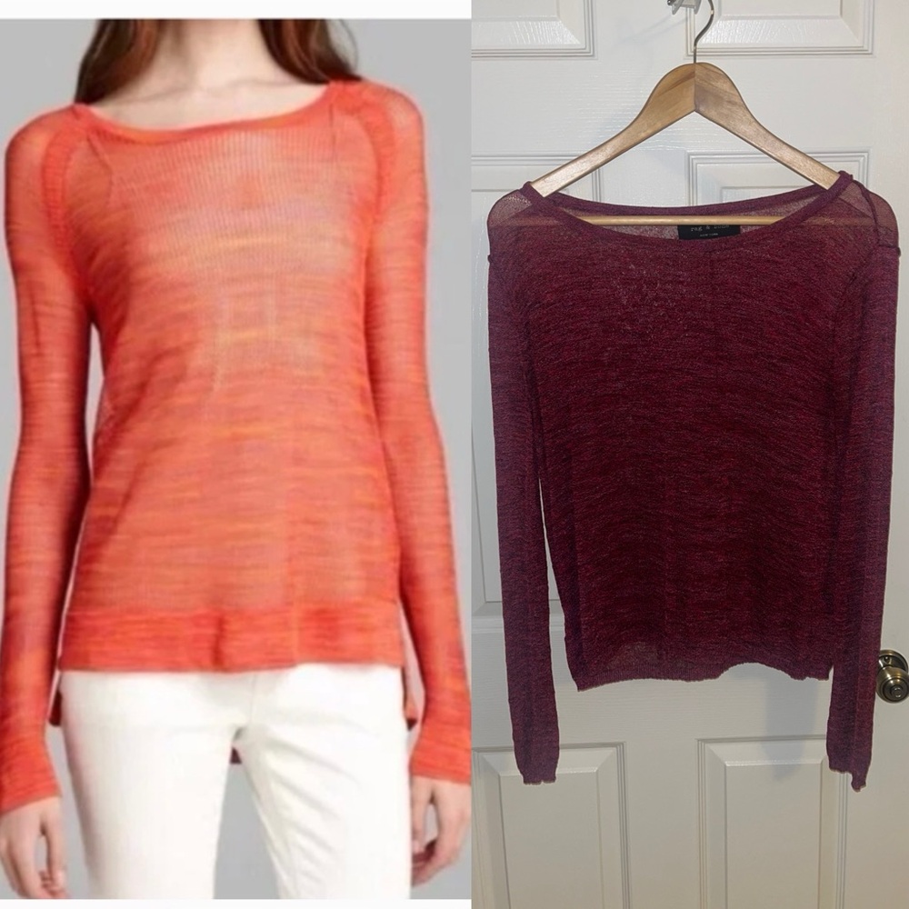 Rag And Bone Burgundy Red Open Knit Lightweight Sweater, Small